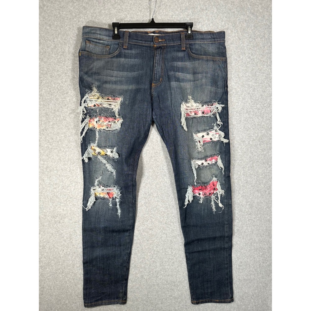 Golden Denim Mens Distressed Bandana Patch Jeans GDFG001 Blue Made in USA 40